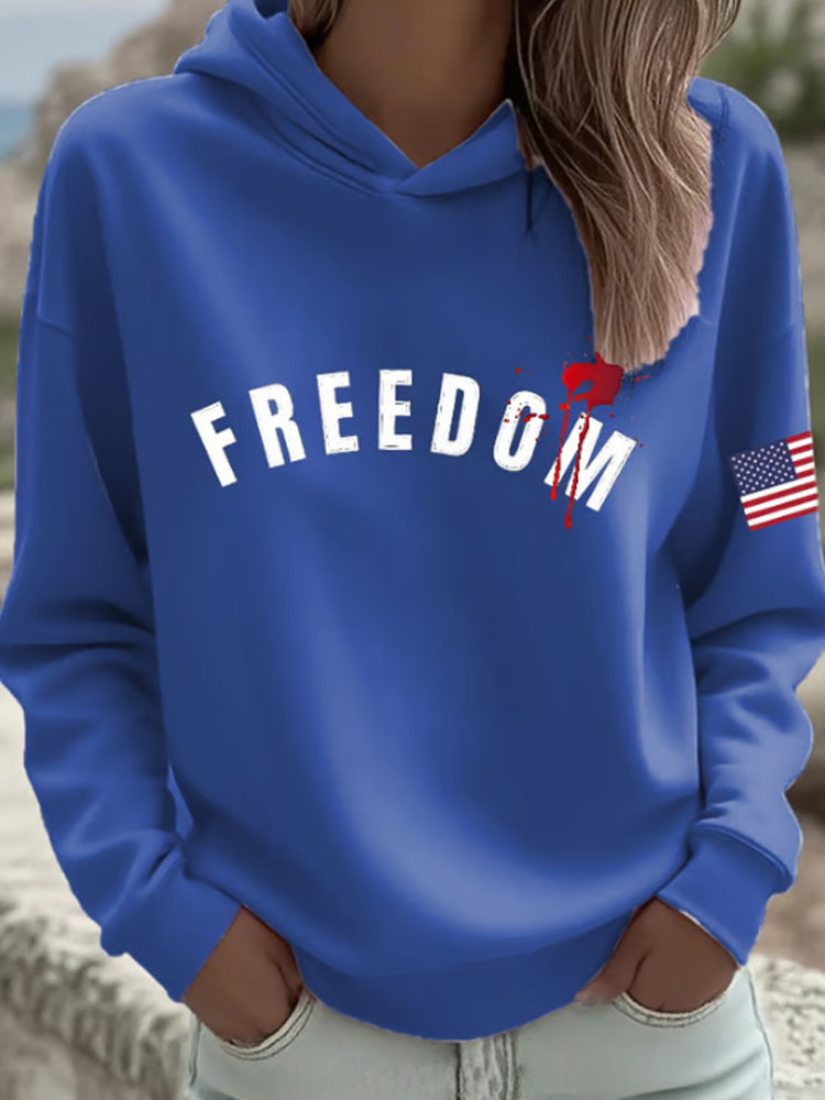 Women's Freedom American Flag Print Hooded Sweatshirt