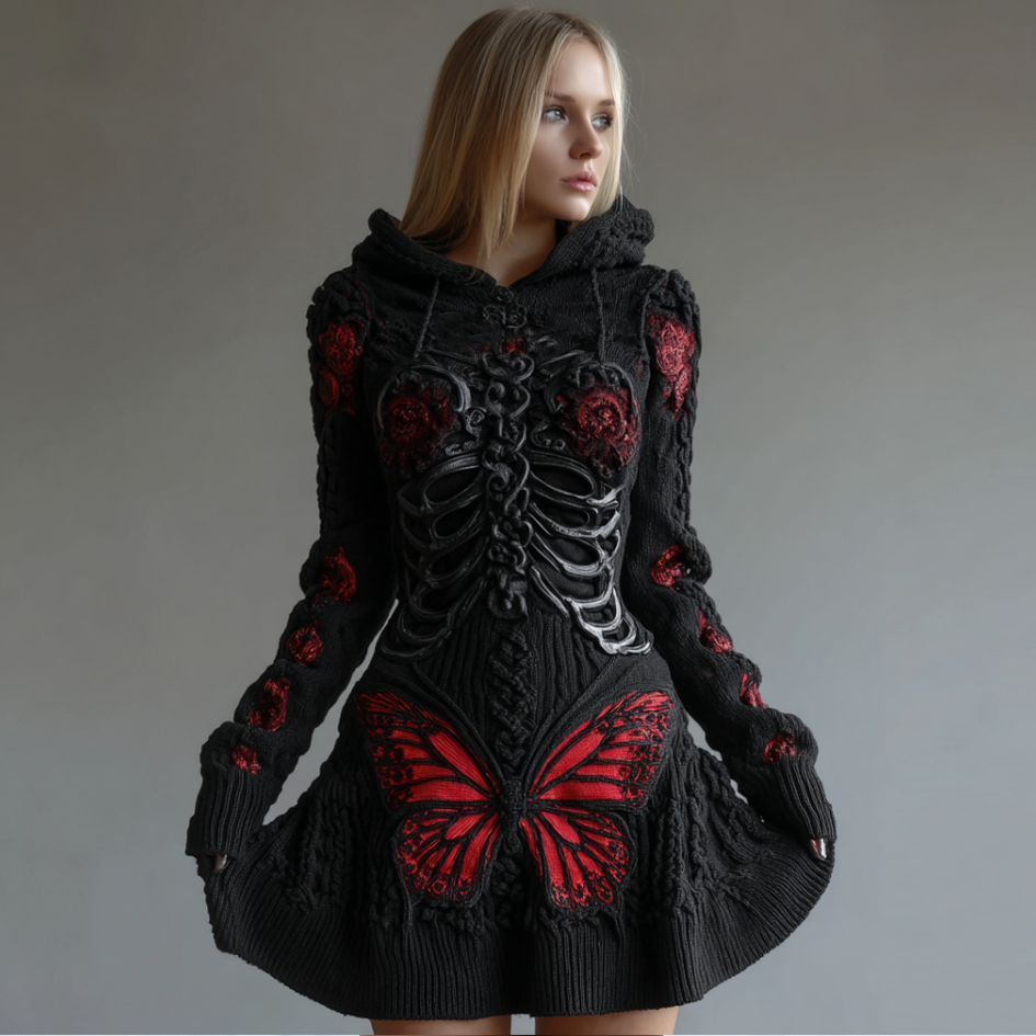 Halloween Blood Butterfly Women's Knit Sweater Dress