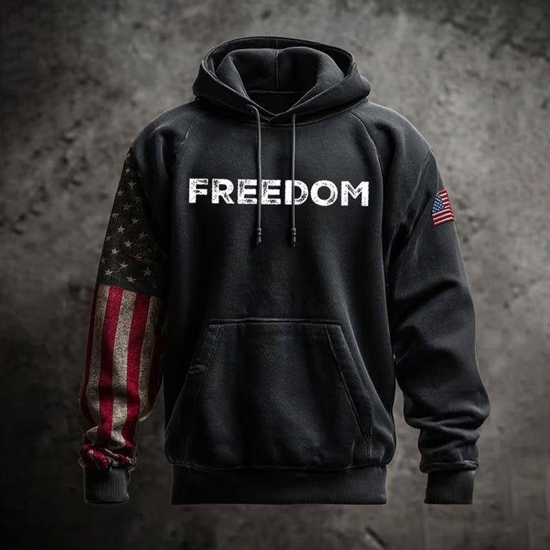 Men's Casual Freedom Flag Print Long-sleeved Hooded Sweatshirt