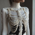 Vintage White Roses Skeleton Pearls Lace Contrast Turtleneck Sweater