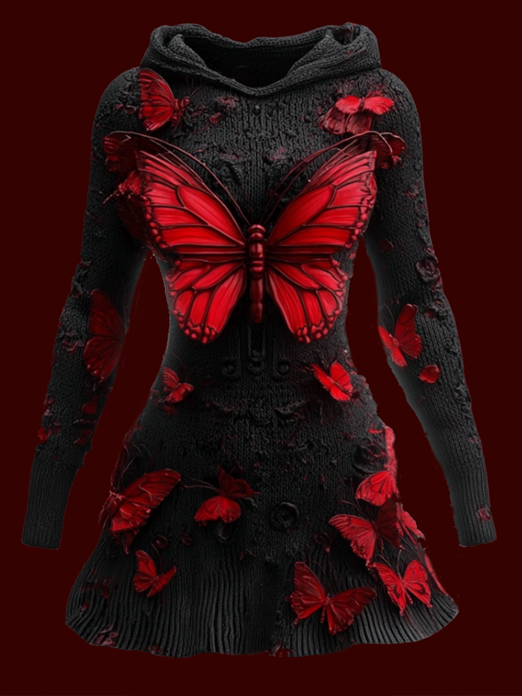 Halloween Blood Butterfly Women's Knit Sweater Dress