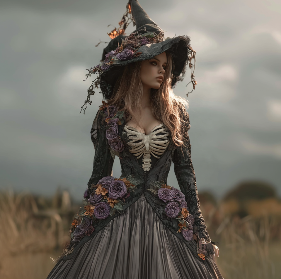 Lady's Halloween Skeleton Octopus Retro Cotton And Linen V-neck Dress