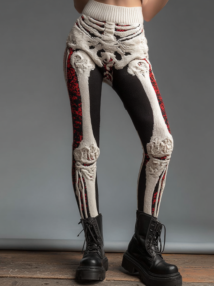 Halloween Imitation Human Skeleton And Muscle Women's Tight Knit Wool Leggings