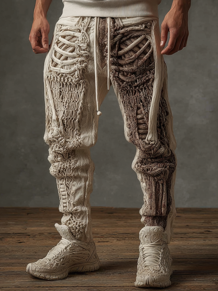 Halloween Human Anatomy Line Art Men's Casual Knit Long Pants