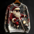 Men's Christmas Santa Claus Riding A Motorcycle In The Snow Print Knit Sweater