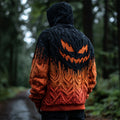 Halloween Evil Spooky Face Gradient Men's Chunky Knit Hooded Cardigan