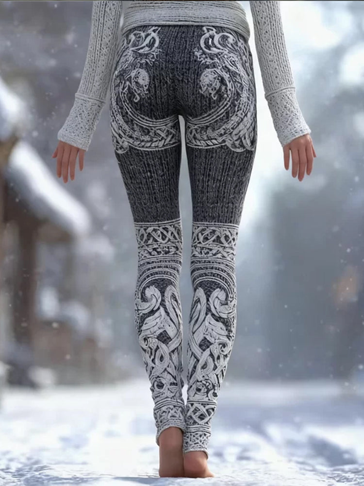 Viking Style Lace Feather Celtic Knot Knit Leggings