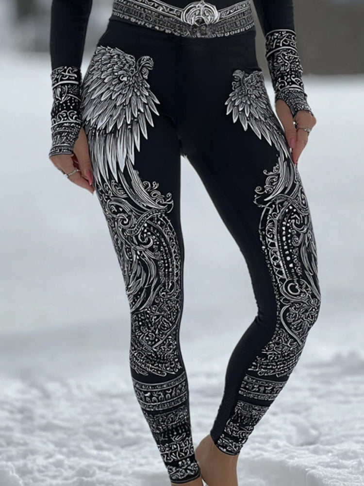 Women's Retro Celtic Knot And Wing Pattern Comfortable Leggings
