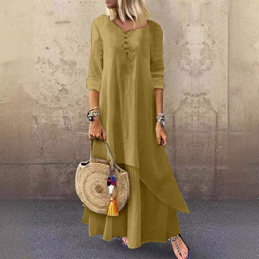 Casual Multi-layer Design Linen Dress