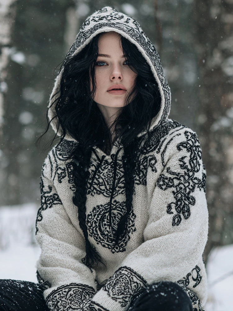 Women's Vintage Celtic Knot Art Pattern Knit Hoodie