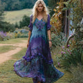 Viking Tree Of Life Embroidered Floral Women's Flowing Maxi Dress