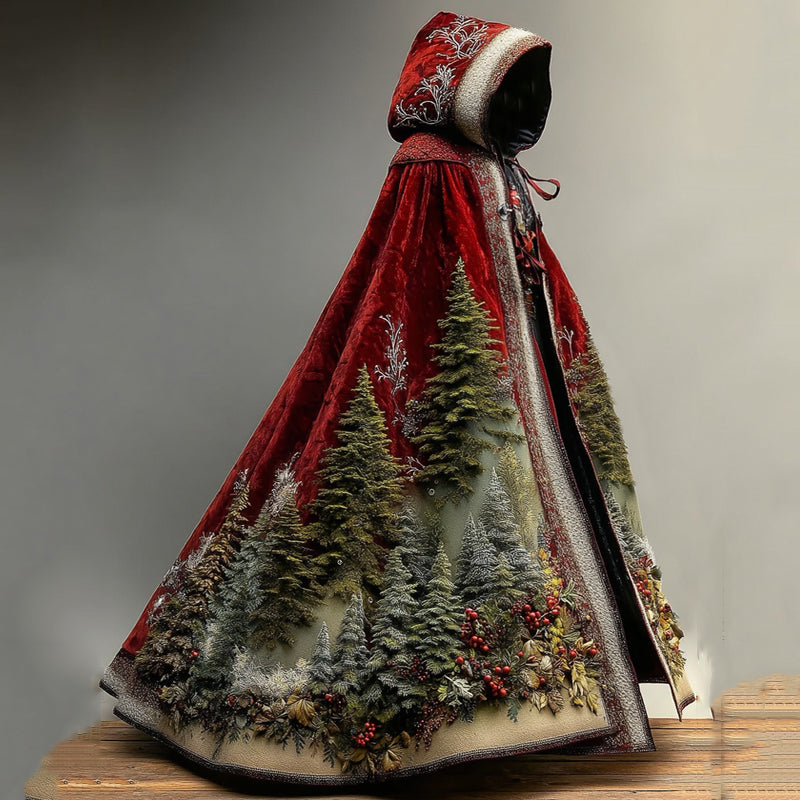 Christmas Tree Holly Fruit Flowers Unisex Hooded Cape Cloak