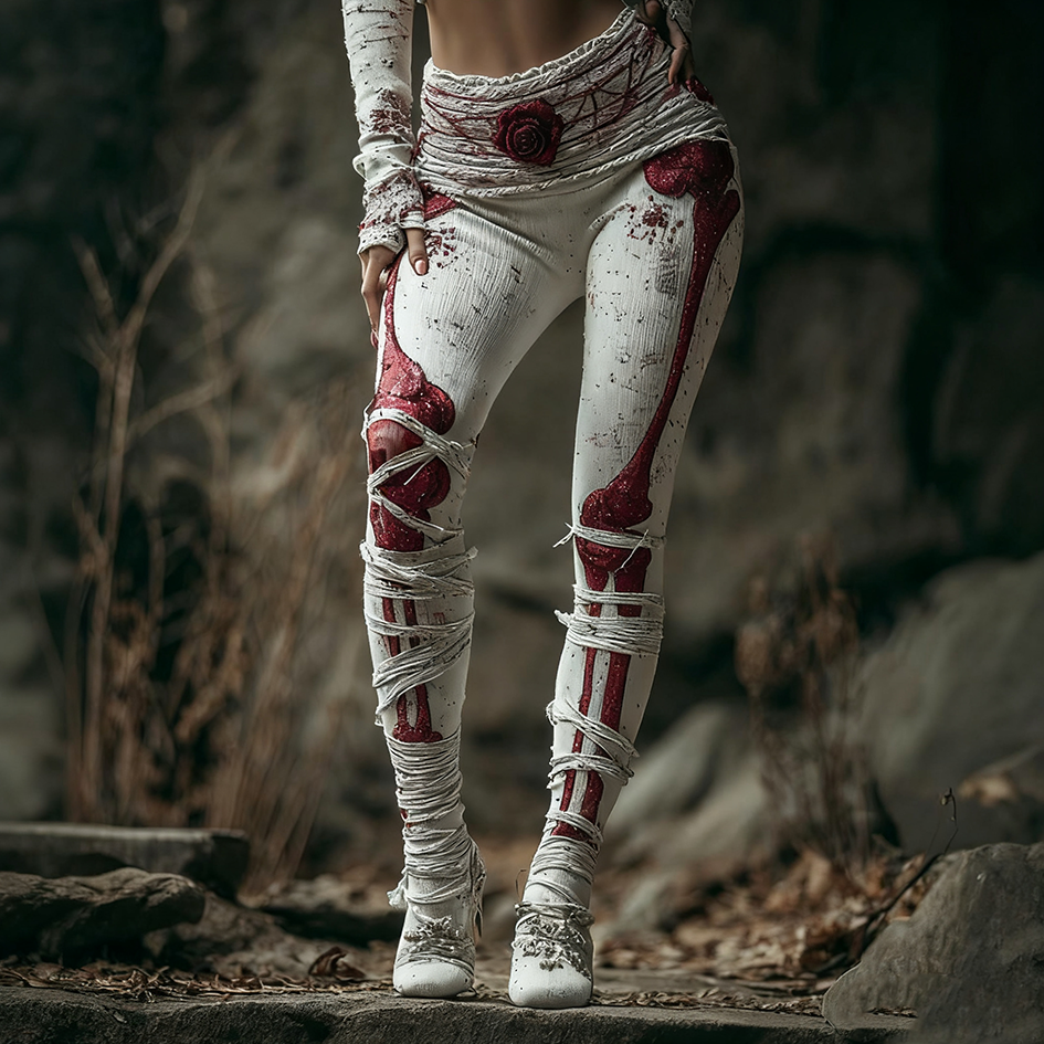 Halloween-themed Line Art Women's Knitted Tight-fitting Leggings.