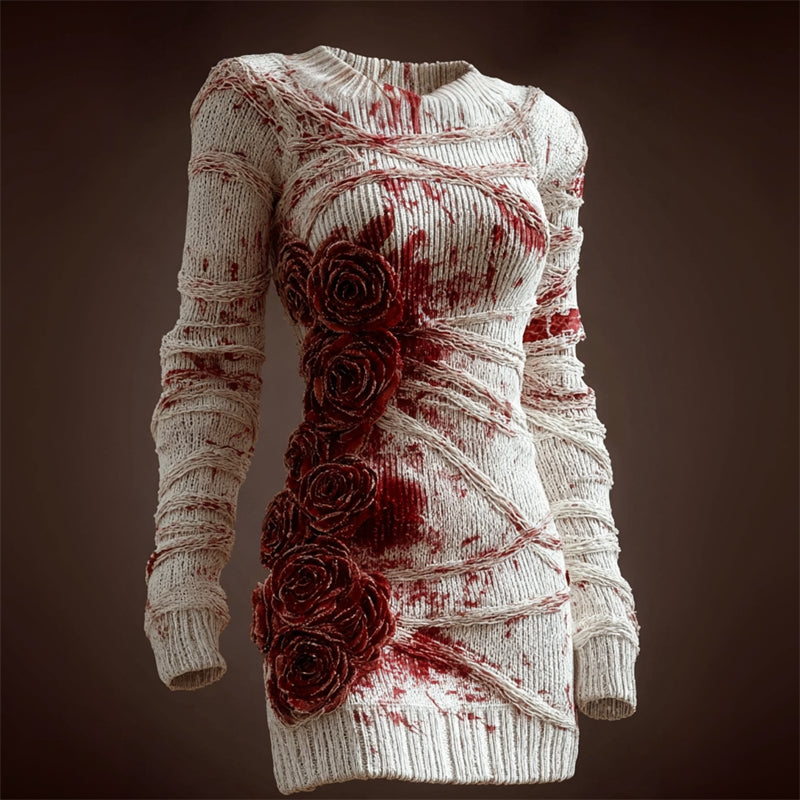 Bloody Bandages Glitter Roses Cozy Knit Sweater Dress