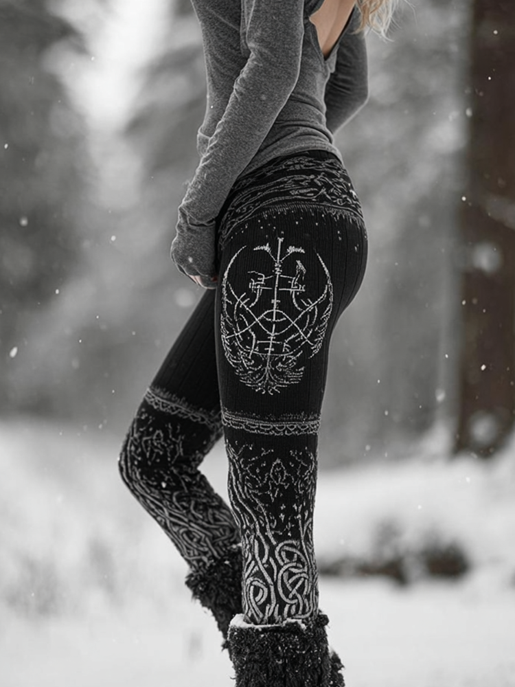 Retro Viking Style Star And Moon Myth Women's Tight Knit Leggings