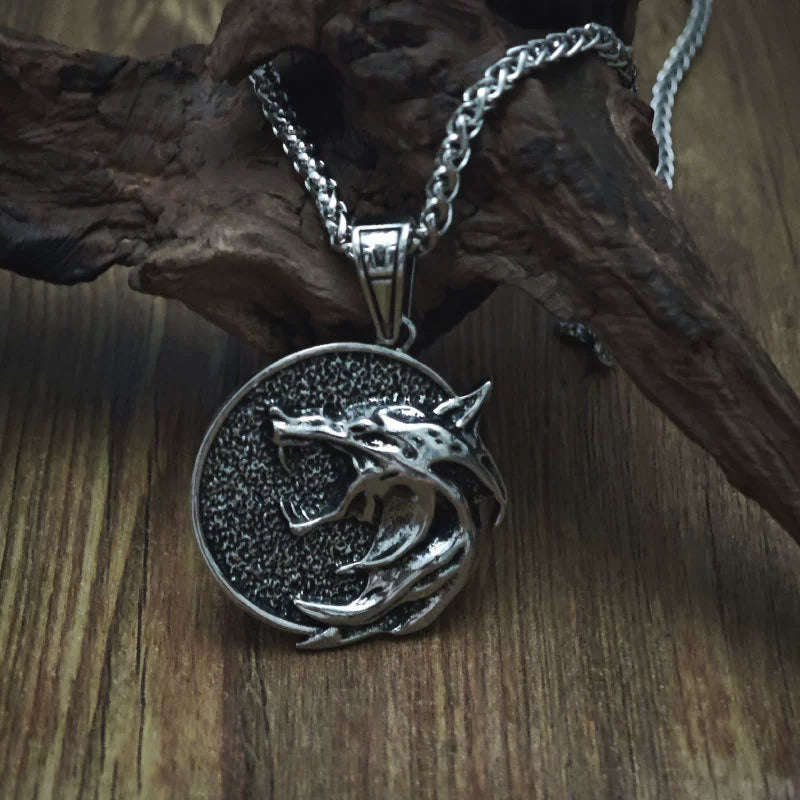 Viking Wolf Head Pendant Necklace