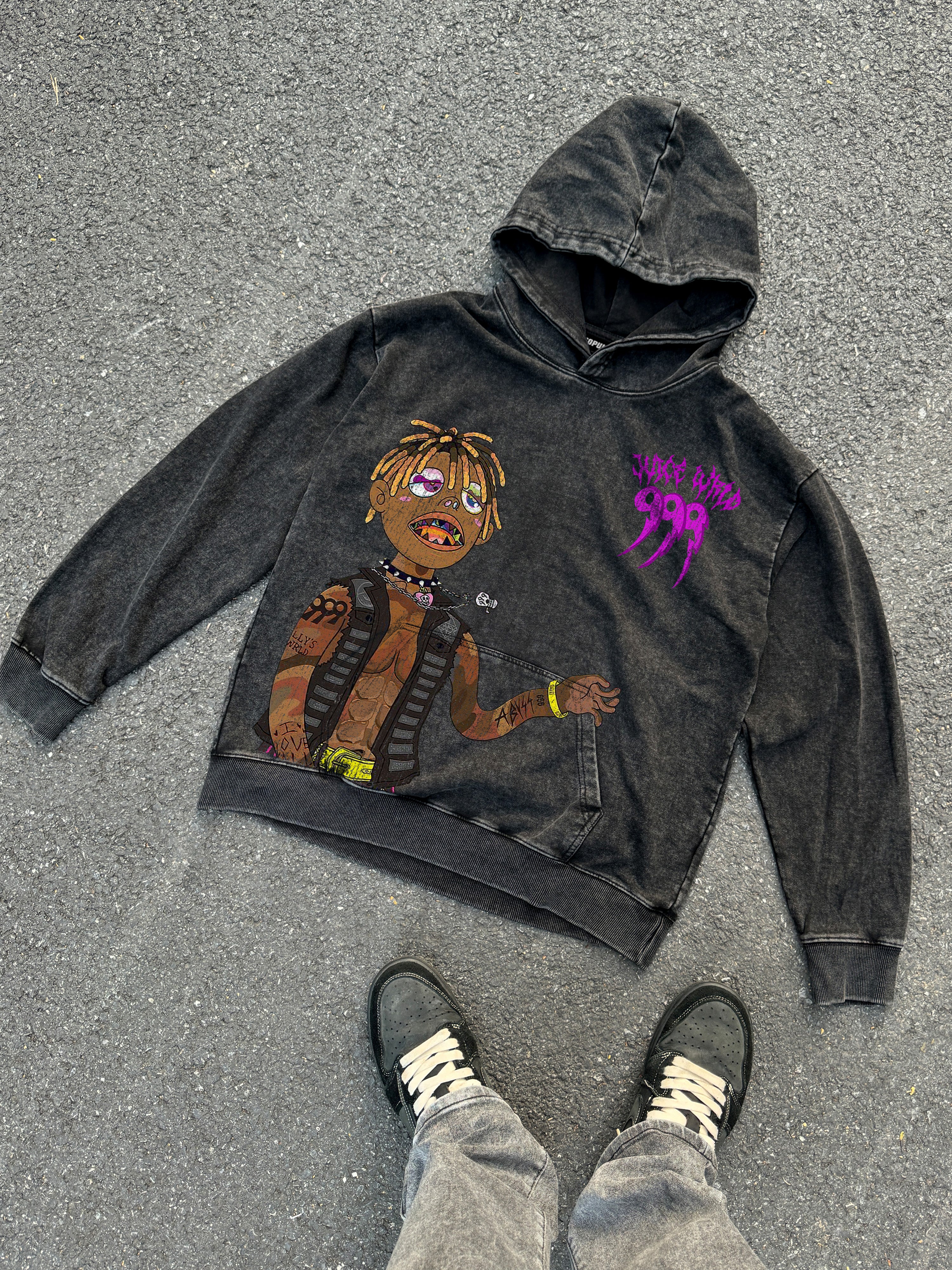 Vintage Juice Wrld Graphic Acid Wash Oversized Hoodie