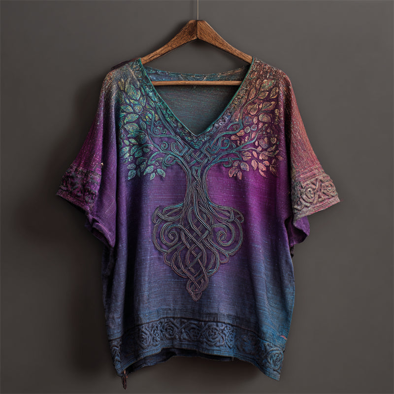 Vintage Tree Of Life Glitter Gradient Linen Tunic