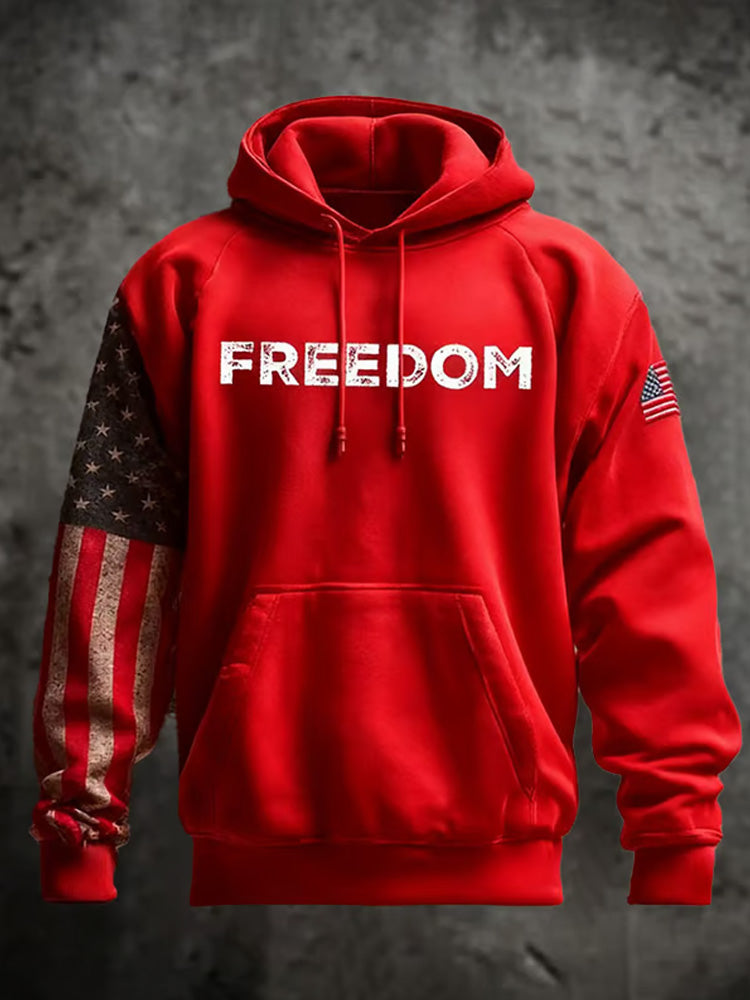 Men's Casual Freedom Flag Print Long-sleeved Hooded Sweatshirt