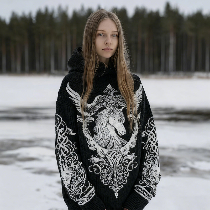 Women's Retro Pegasus And Celtic Knot Comfortable Hooded Sweater