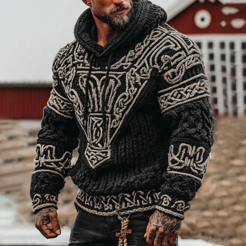Men's Viking Tribal Celtic Art Cozy Knit Hooded