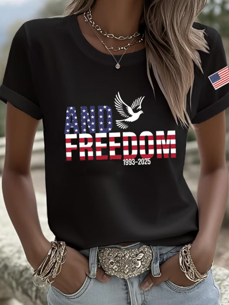 Women's Peace And Freedom American Heroes Print Crew Neck T-shirt