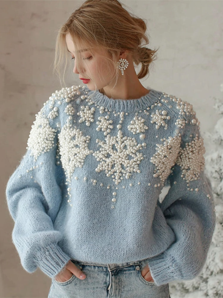 Women's Christmas Snowflake Pattern Cozy Knit Sweater