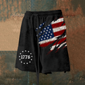 Men's Retro Distressed American Flag Print Loose Casual Shorts