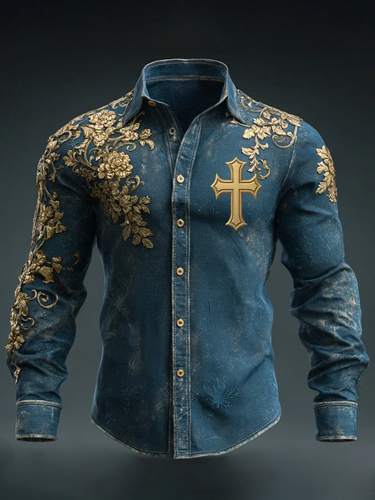 Vintage American Flag Faith Patriot Art Print Casual Shirt