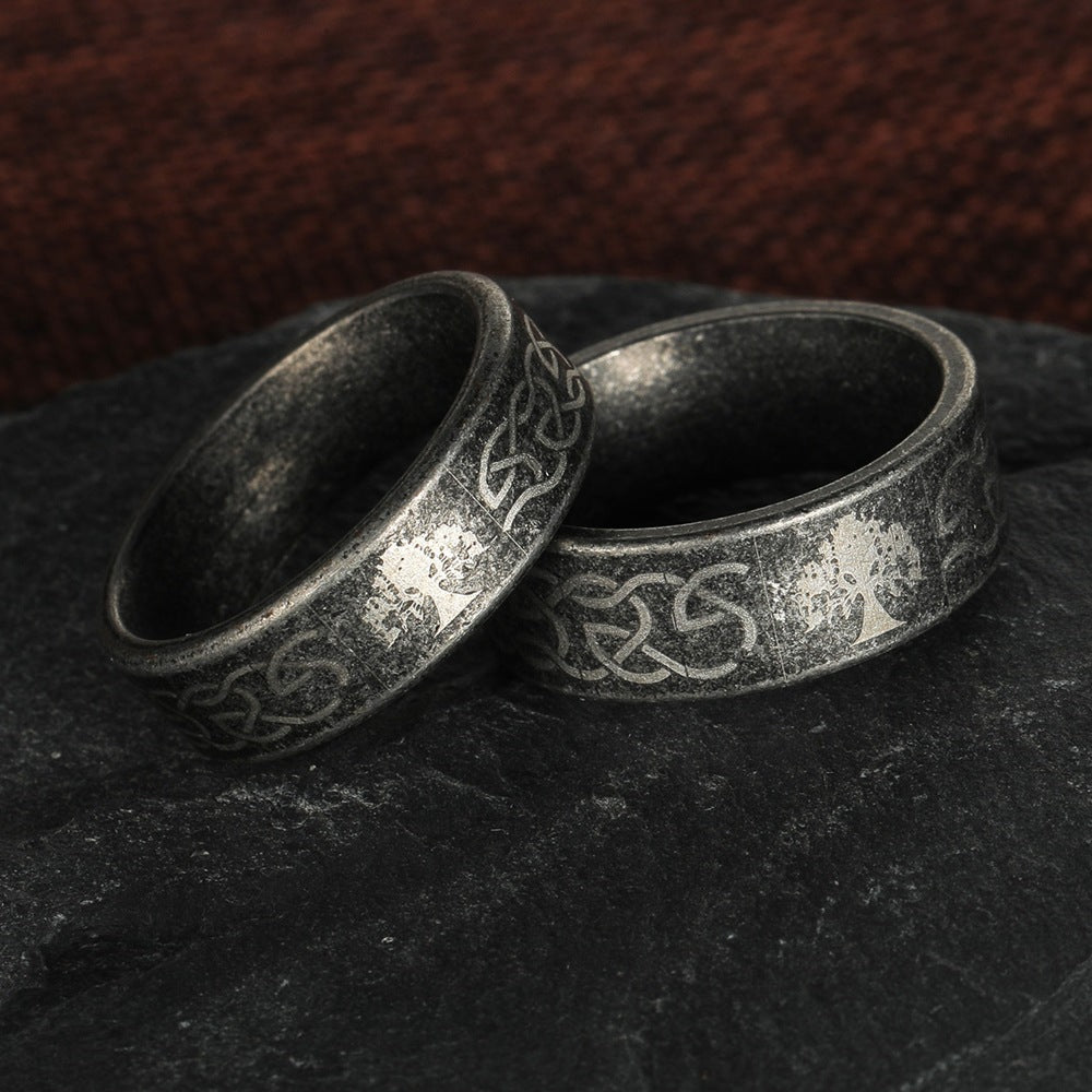 Tree Of Life Pattern Vintage Distressed Silver Ring