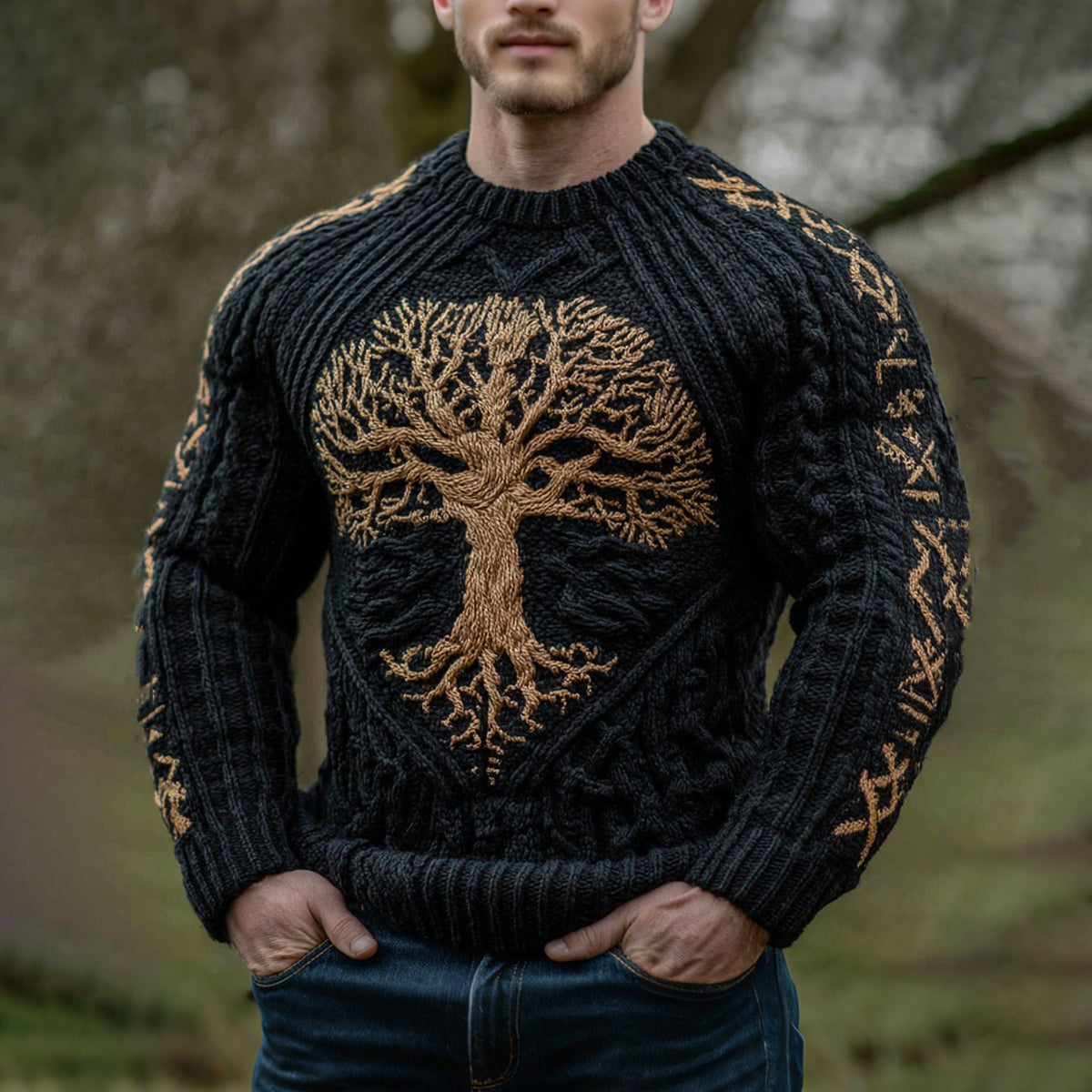 Men's Viking Life Of Tree Celtic Knot Art Casual Crew Neck Sweater