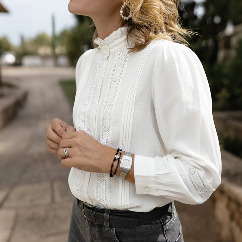 Women's Elegant Lace Floral Embroidered Linen Top