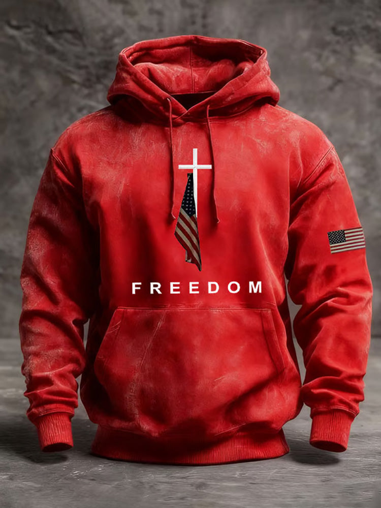Men's Freedom American Flag Print Casual Hoodie