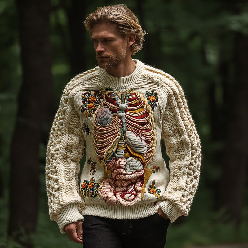 Retro Halloween Anatomy Art Chunky Knitted Sweater
