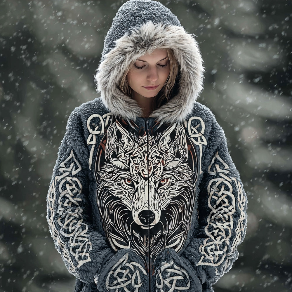 Celtic Knot & Wolf Totem Design Women's Hooded Sweatshirt