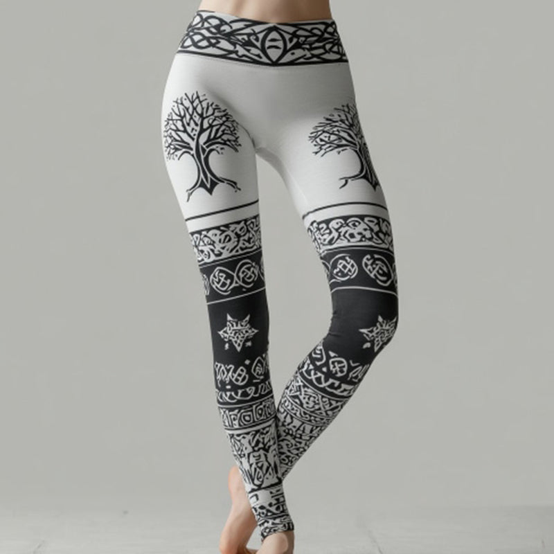 Women's Retro Celtic Tree Of Life Color Block Comfort Leggings