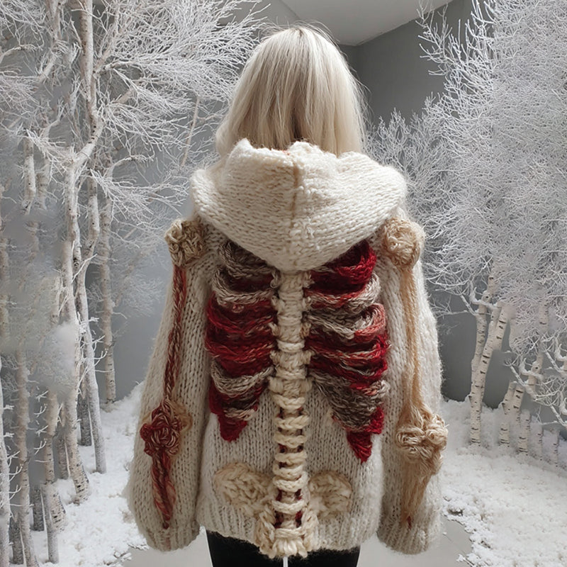 Women's Vintage Halloween Art Cozy Hooded Sweater