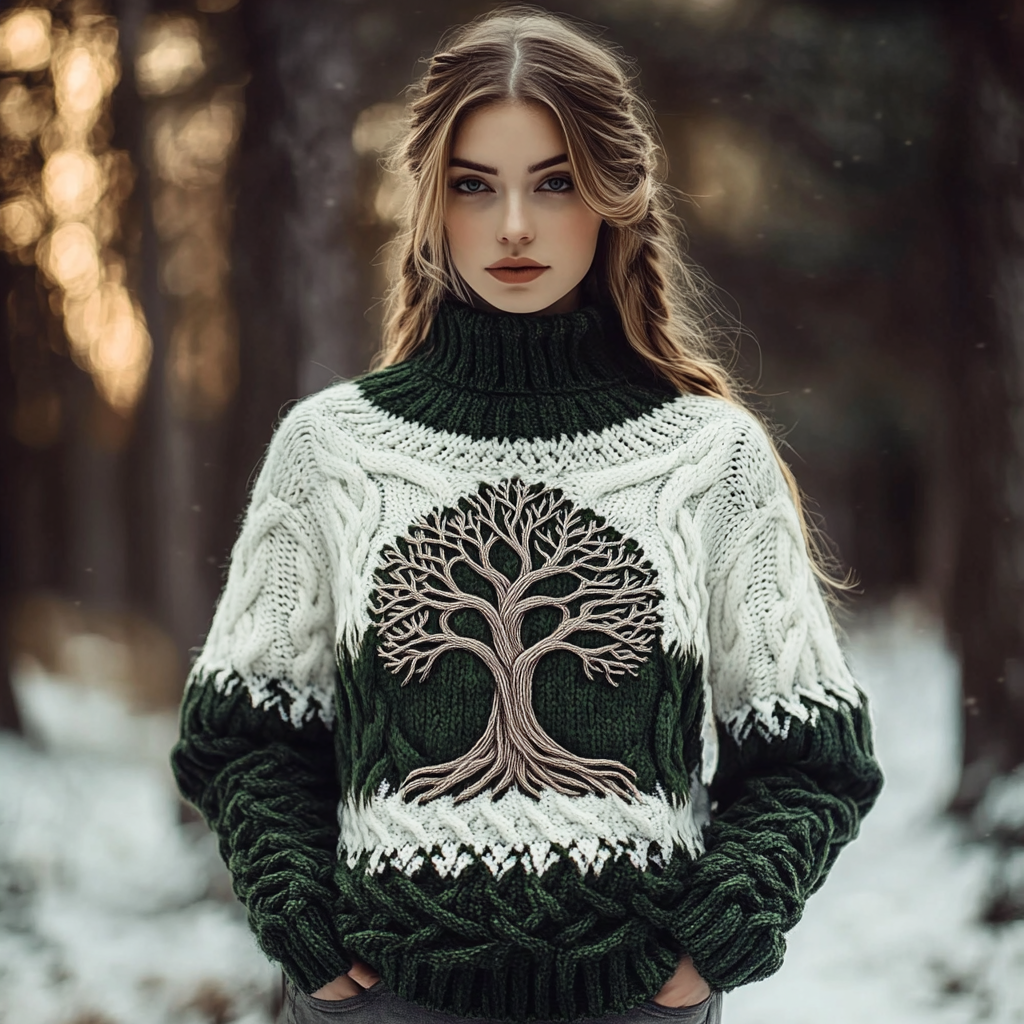 Women's Viking Tribal Tree Of Life Celtic High Neck Sweater