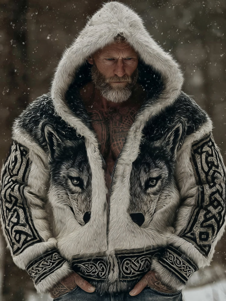 Men's Viking Mysterious Wolf Totem Celtic Knot Fleece Flannel Sweatshirt