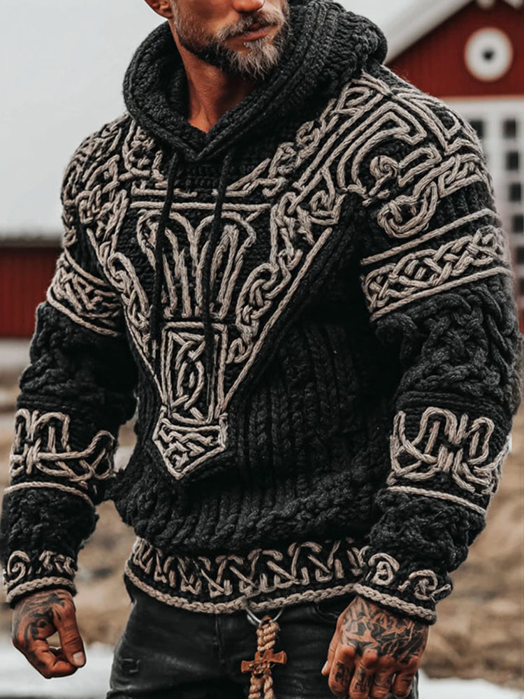 Men's Viking Tribal Celtic Art Cozy Knit Hooded