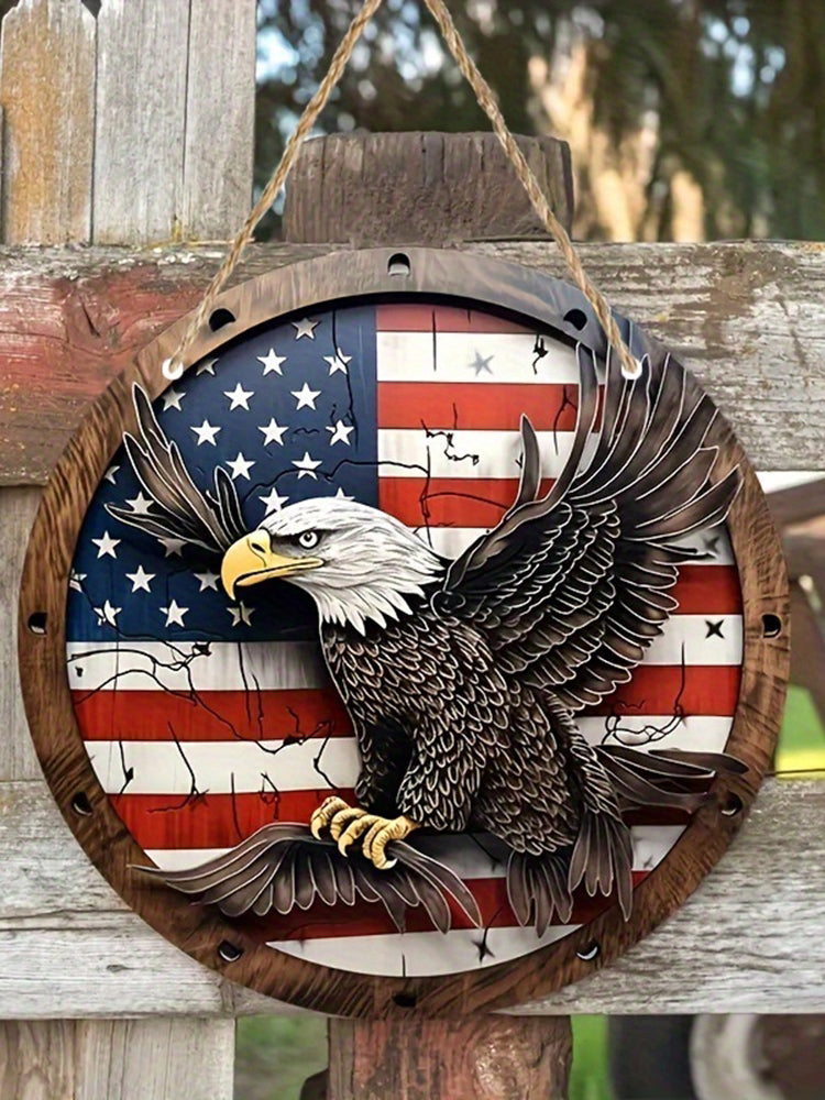 Independence Day Decoration Wooden Sign Hanging Eagle Welcome Door