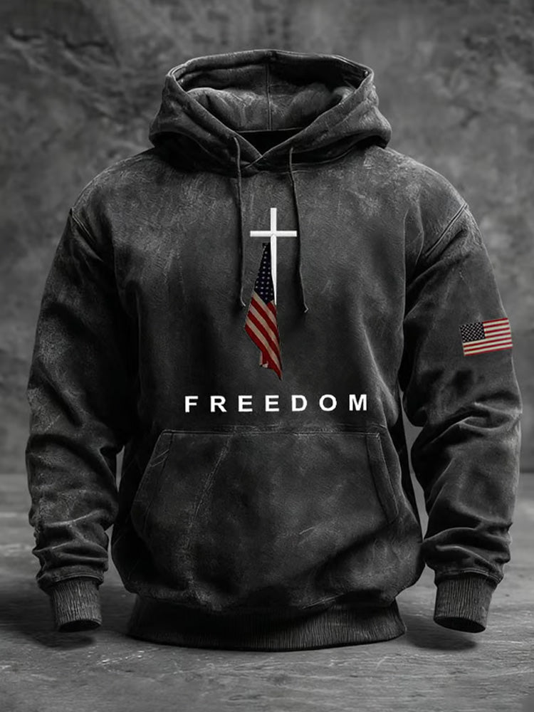 Men's Freedom American Flag Print Casual Hoodie