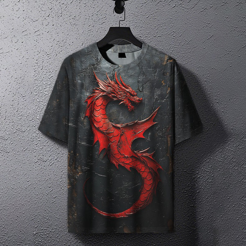 Men's Red Dragon Art Print Casual T-shirt