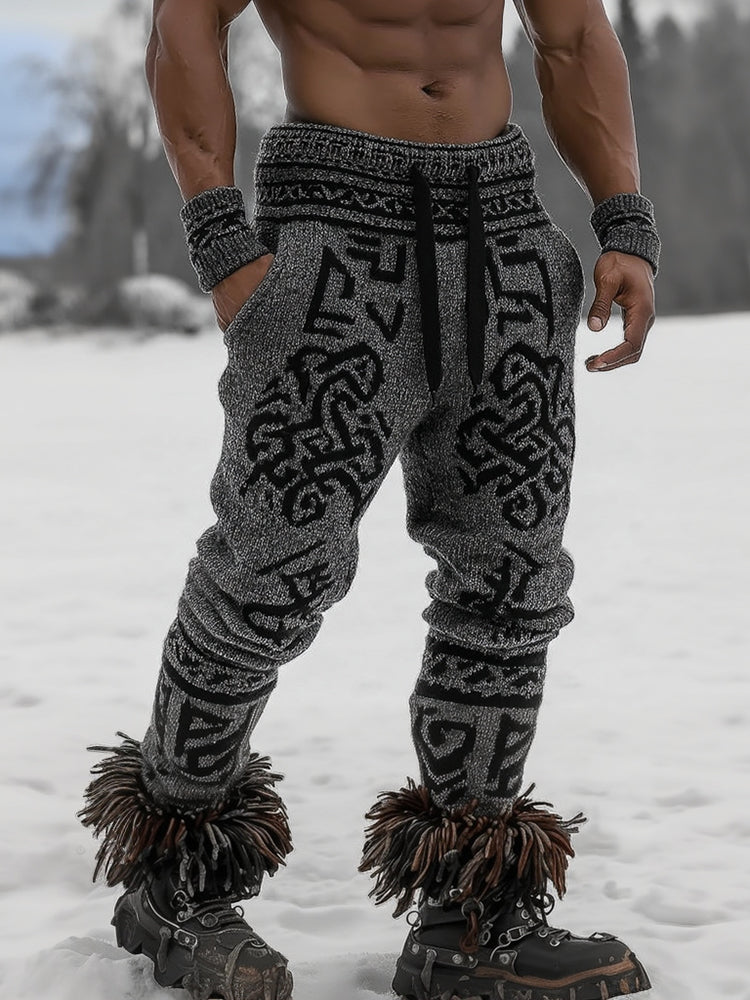 Men's Viking Tribal Jacquard Celtic Art Knitted Sweatpants