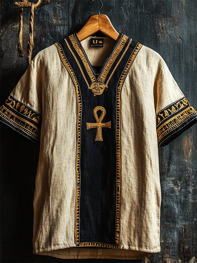 Ankh Ancient Egyptian Embroidered Linen Shirt