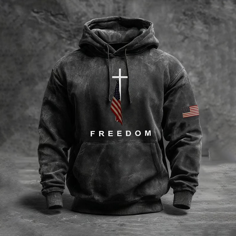 Men's Freedom American Flag Print Casual Hoodie