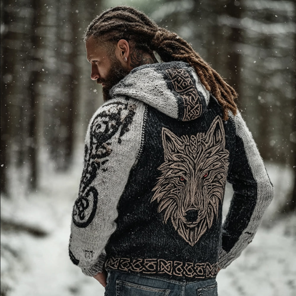 Vintage Viking Style Wolf Totem Celtic Knot Retro Hoodie Sweater