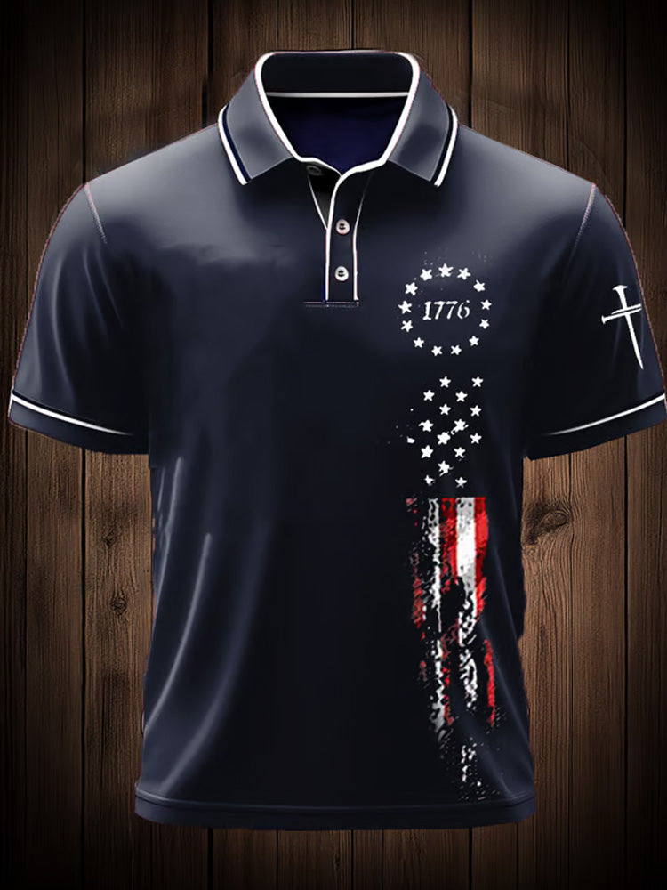 Men's Independence Day Flag Print Casual Polo Shirt