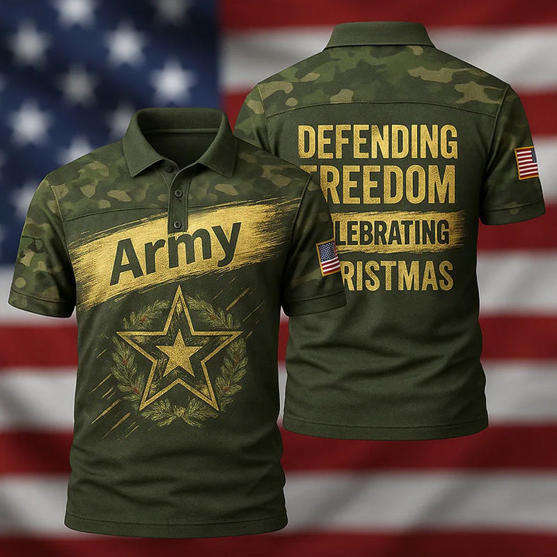 Men's Vintage Army Christmas Art Print Polo Shirt