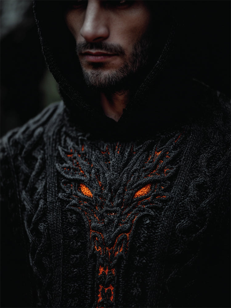 Men's Halloween Viking Dragon Face Celtic Cozy Chunky Hooded Sweater